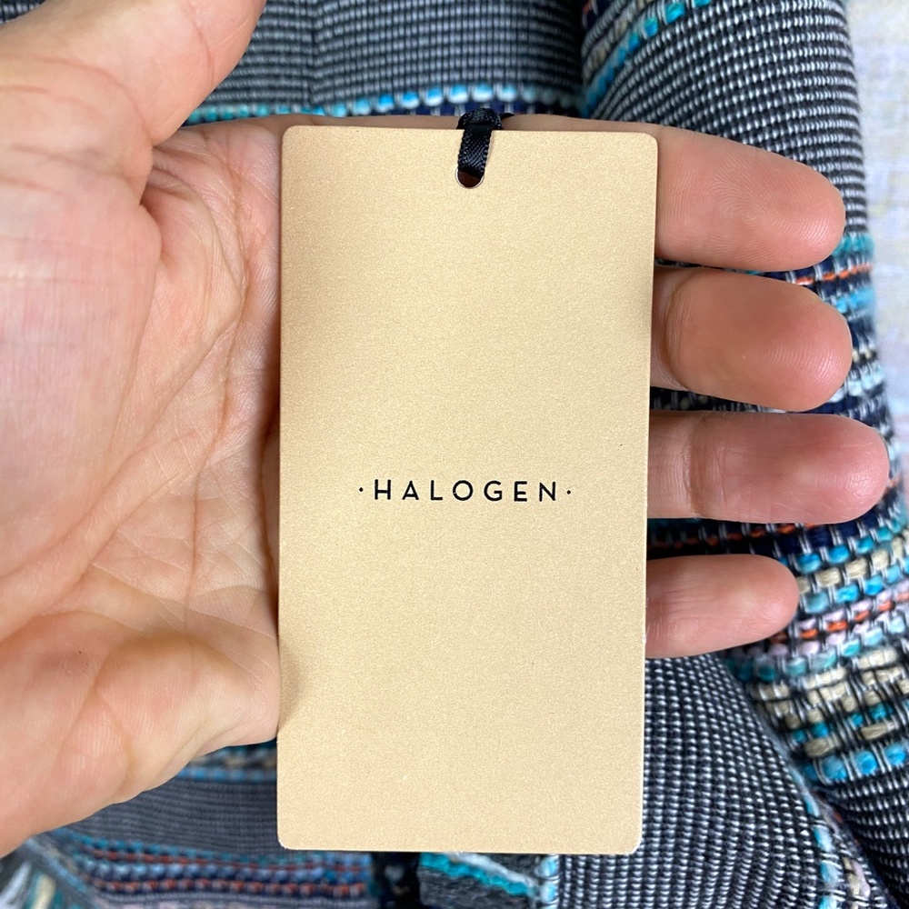 HALOGEN RAW EDGE Tweed Jacket Blue Navy Fringe - Picture 10 of 10